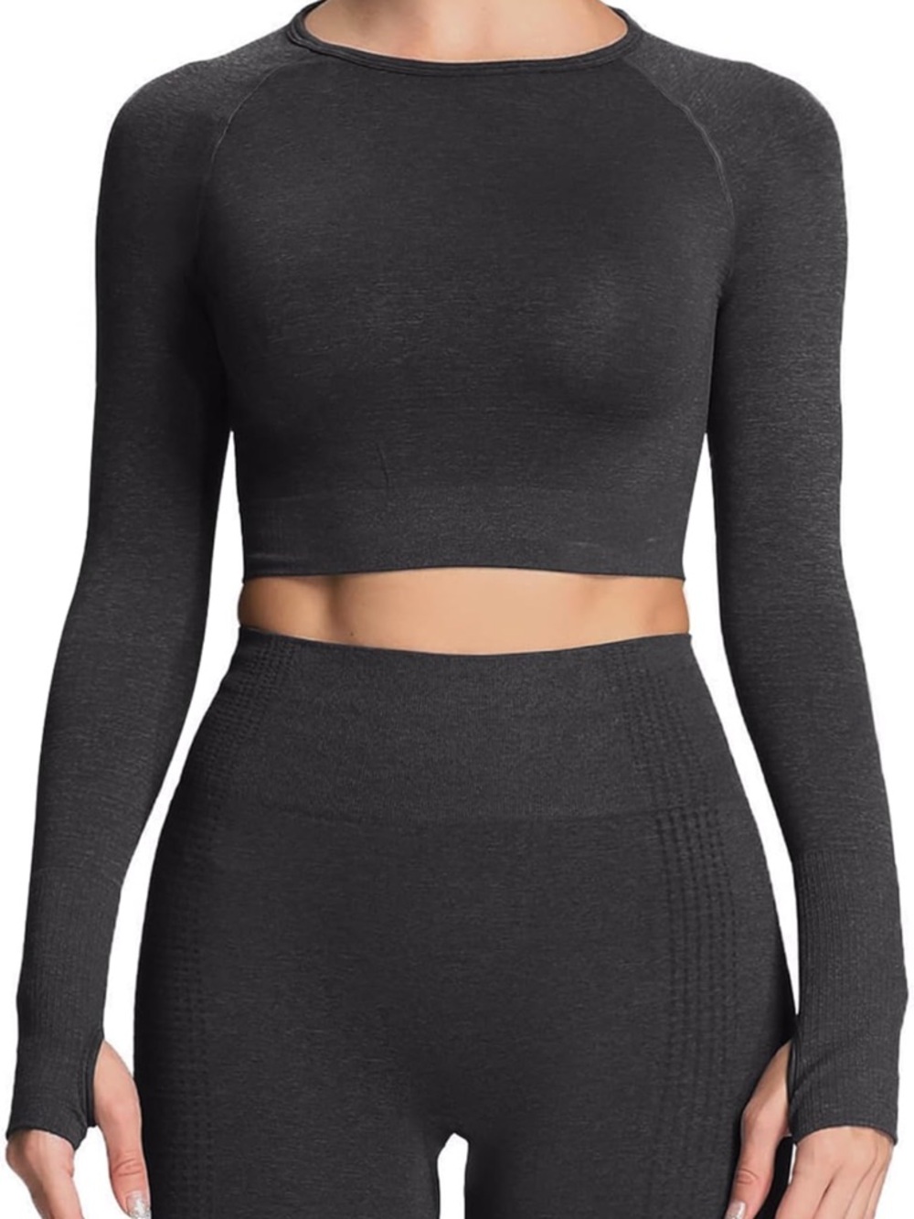 Seamless Long Sleeve Crop Top - Black Mark